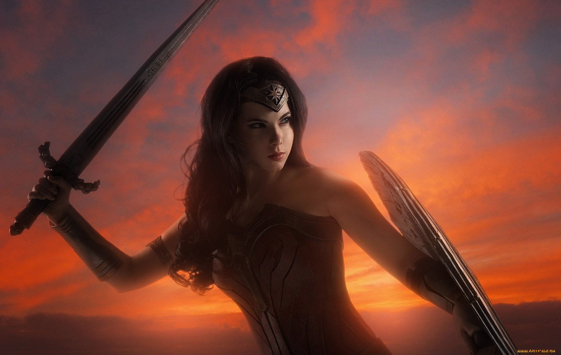 3 ,  , fantasy, armor, dc, comics, warrior, film, shield, cosplay, blade, movie, sword, cinema, sky, themyscira, ken, gauntlet, strong, diana, wonder, woman, brunette